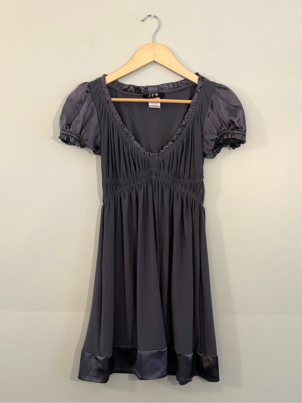 Y2K gray puff sleeve babydoll mini dress 2000’s romantic coquette girly